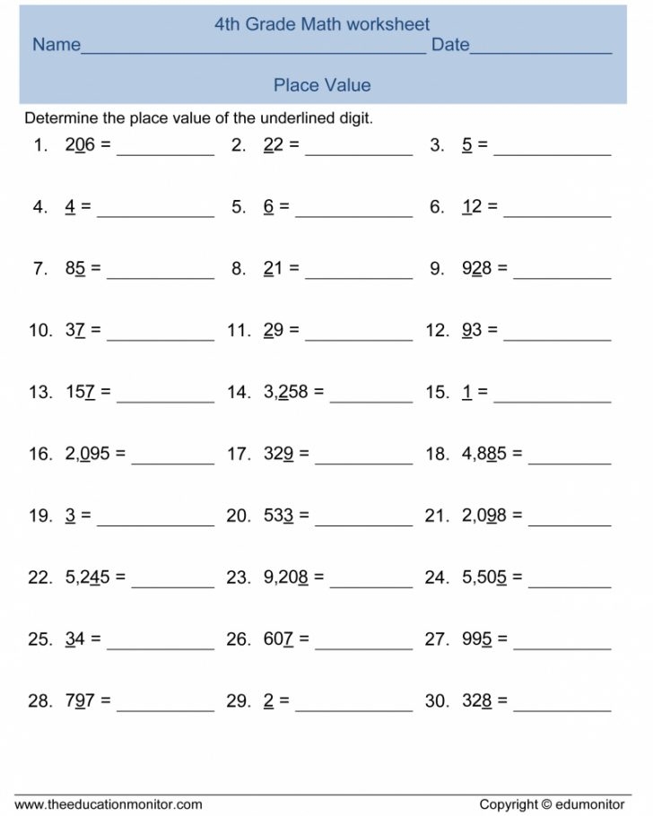5Th Grade Math Worksheets Place Value Printable Worksheets Math 