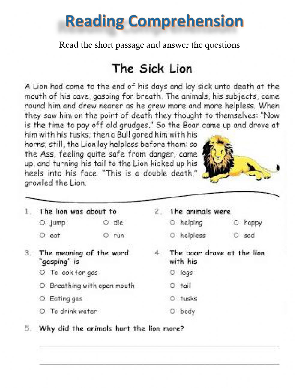 5th Grade Reading Comprehension Worksheets K5 Reading Comprehension 