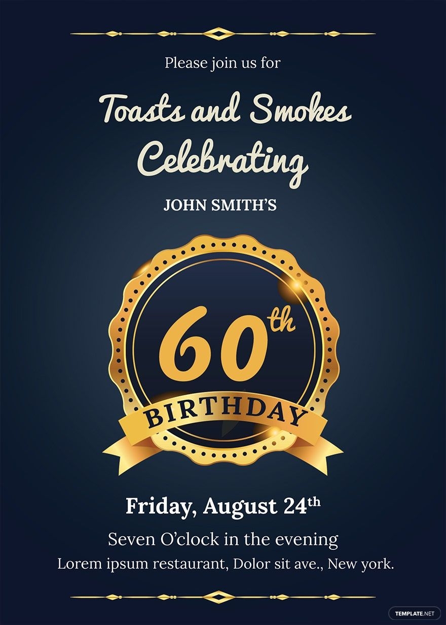60th Birthday Invitation Template In PSD Word Pages Publisher