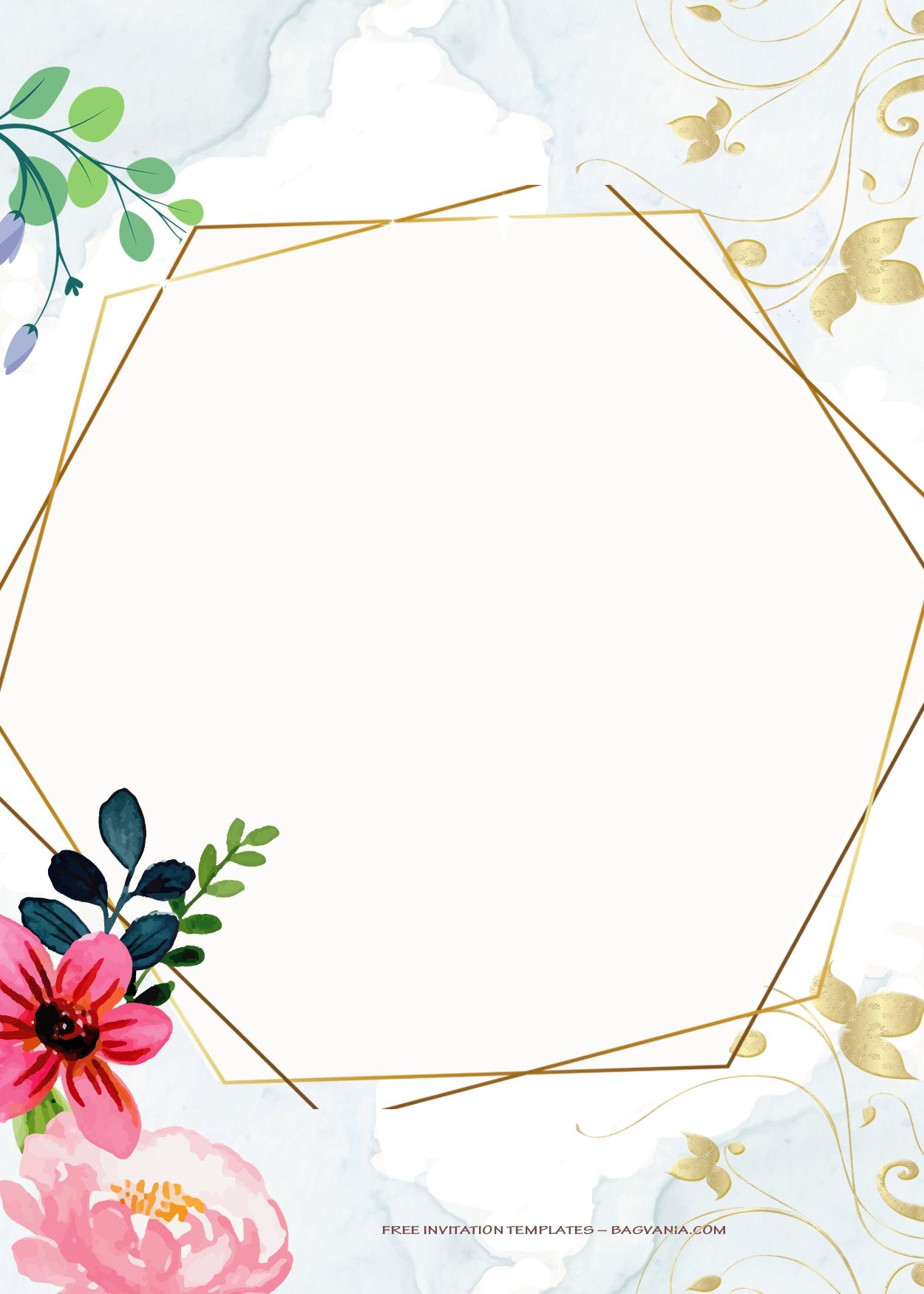 7 Aquatic Floral Gold Wedding Invitation Templates Gold Wedding