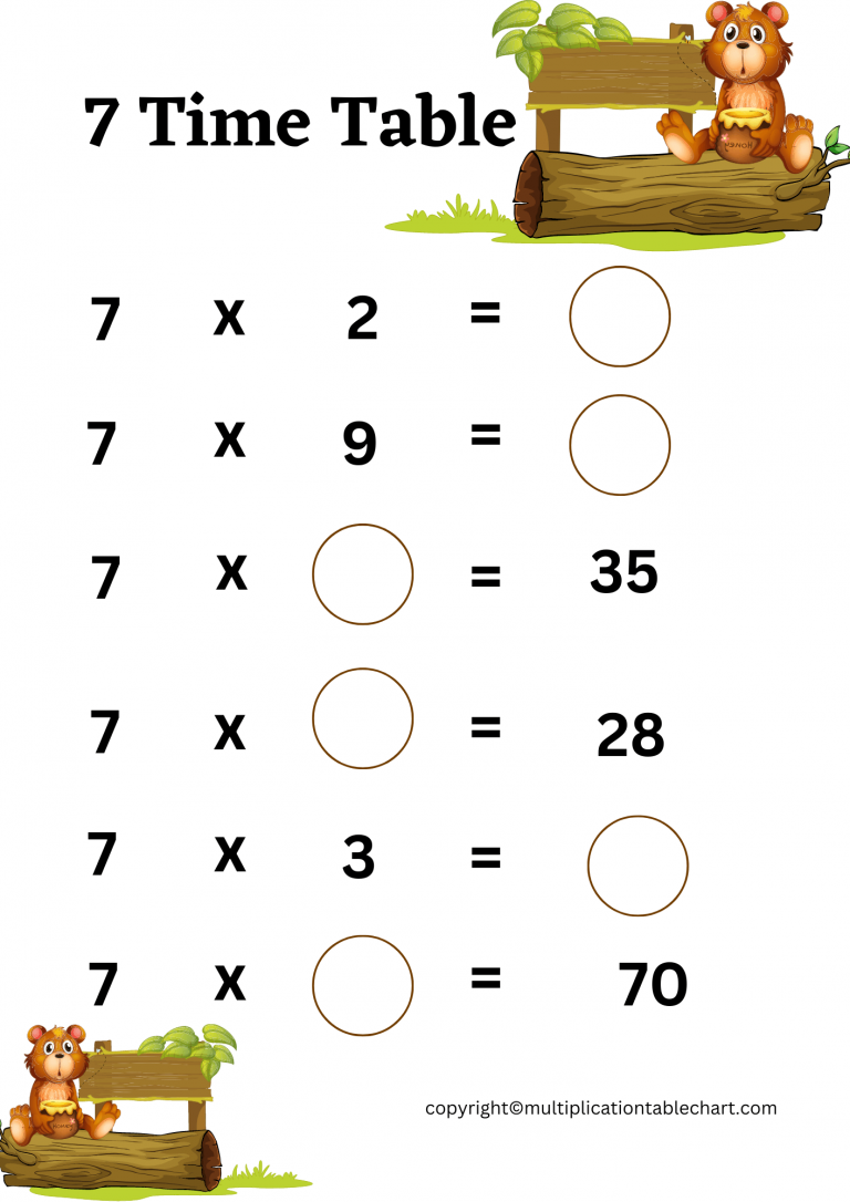7 Times Table Worksheet 7 Multiplication Table Free PDF