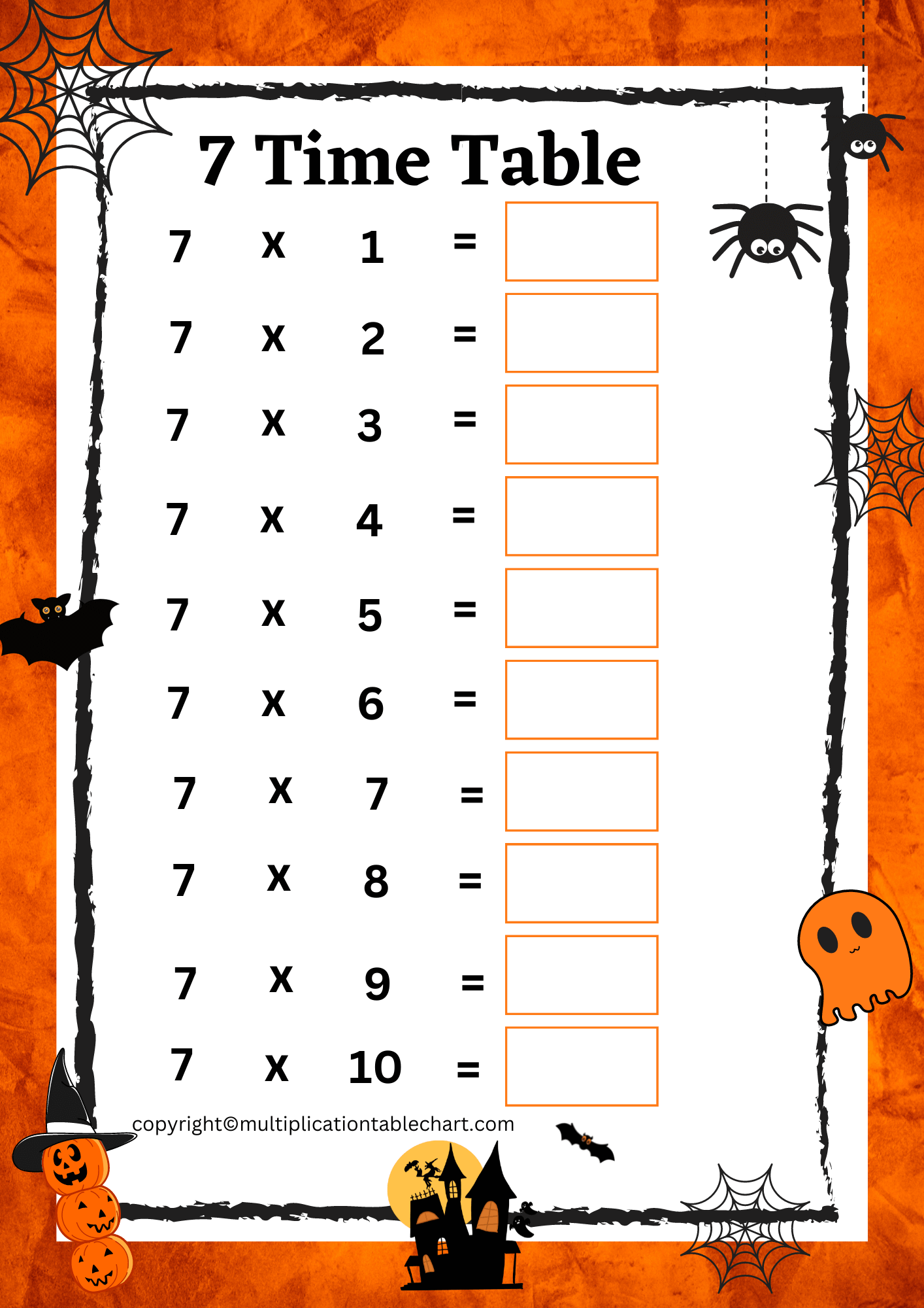 7 times table worksheet