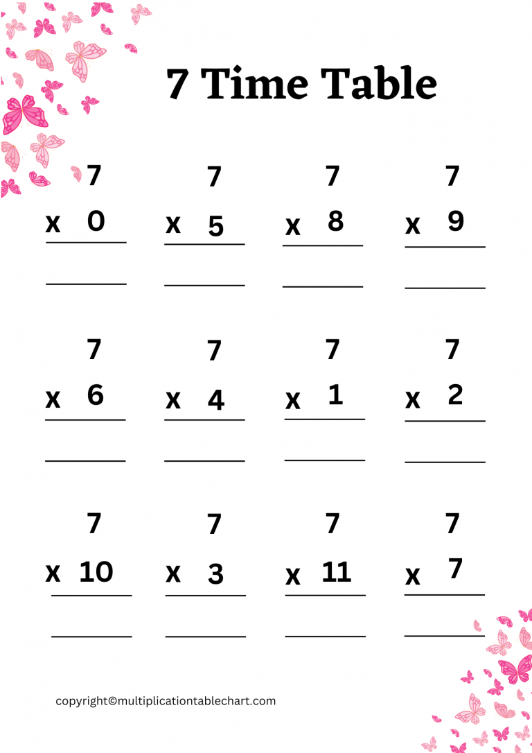 7 Times Table Worksheet 7 Multiplication Table Free PDF
