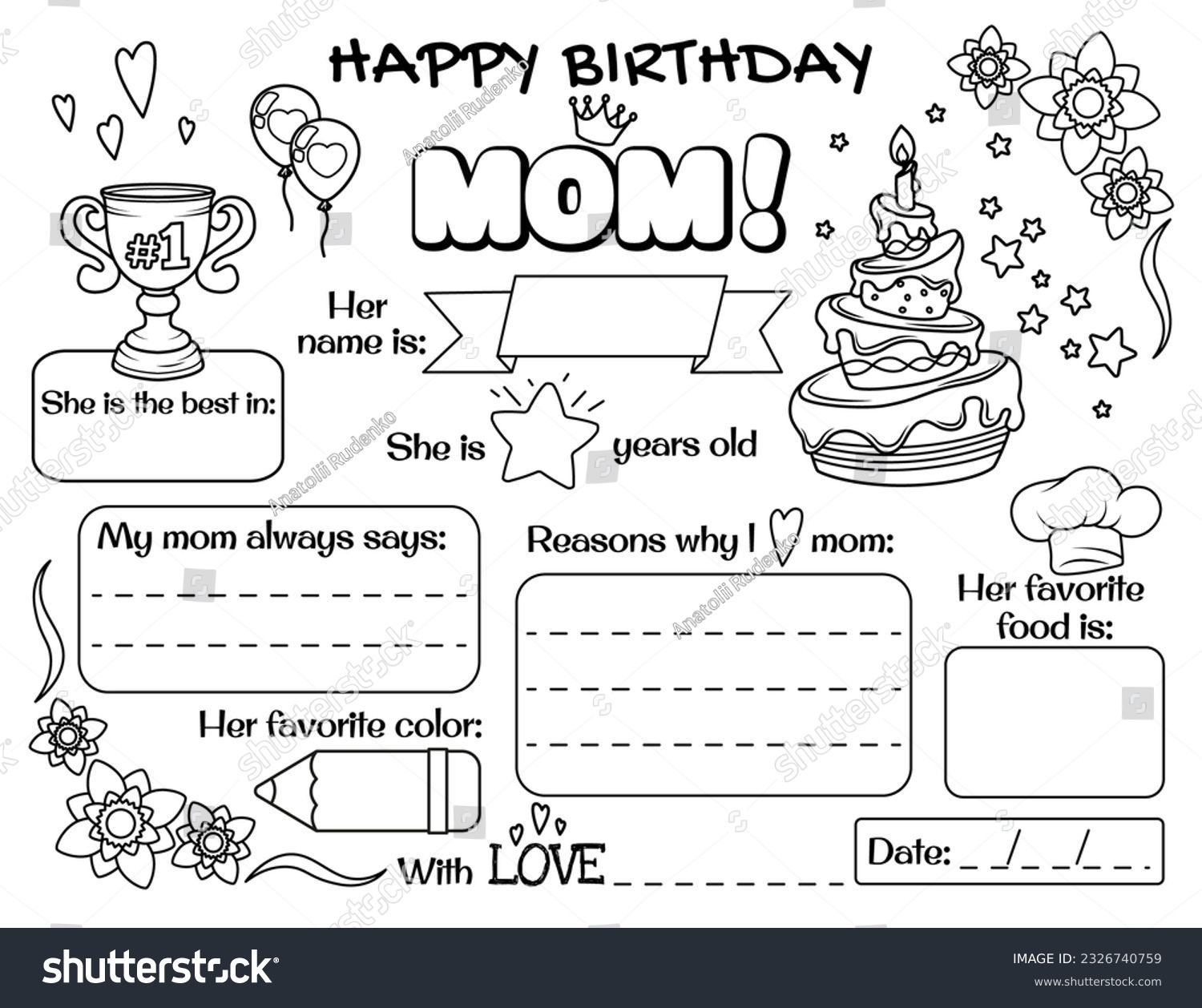 74 Printable Coloring Birthday Cards Mom Images Stock Photos 3D