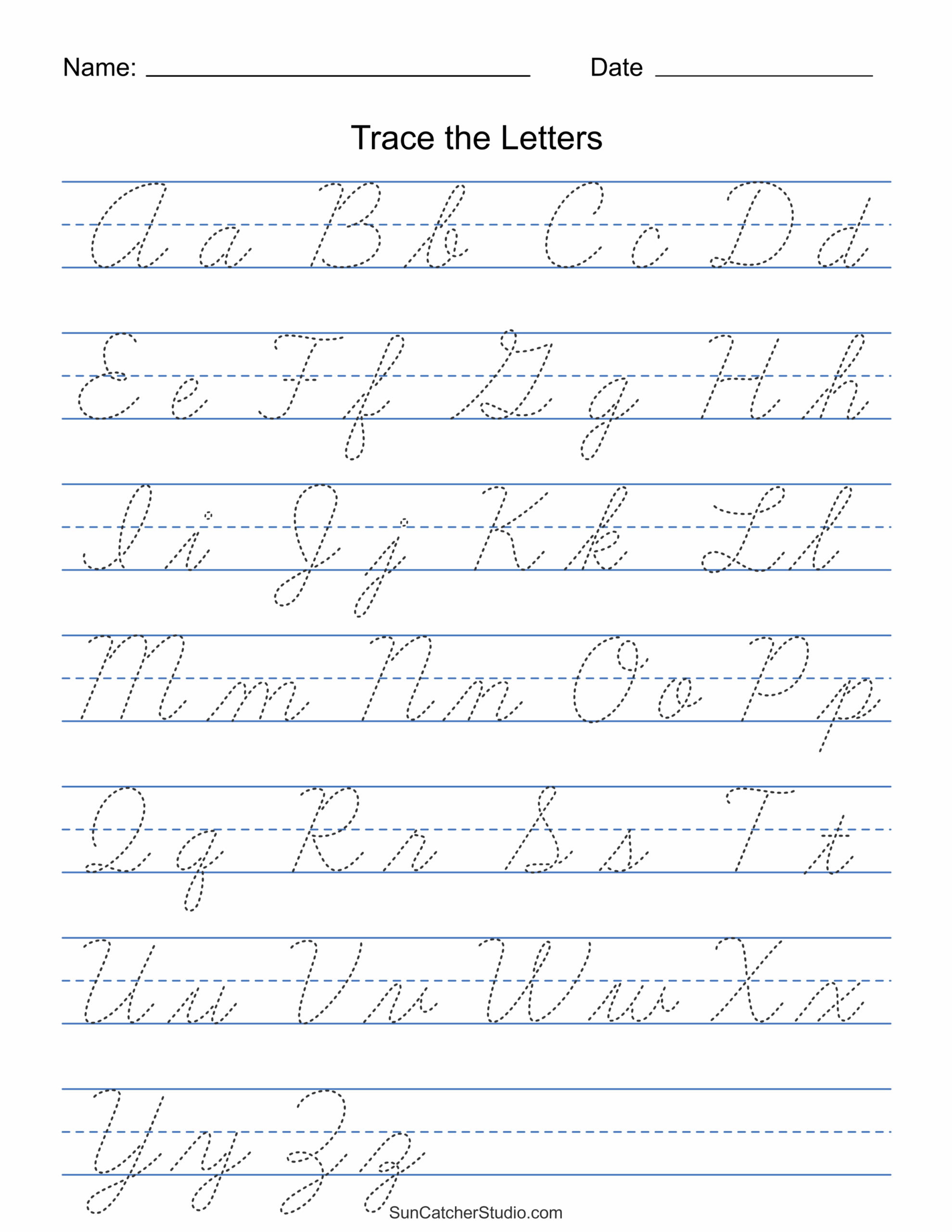 free printable cursive alphabet worksheet pdf