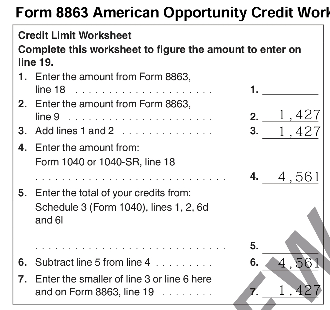 form 8863 credit limit worksheet