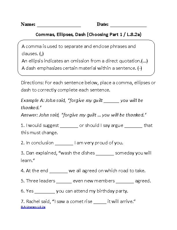8th grade ela worksheets