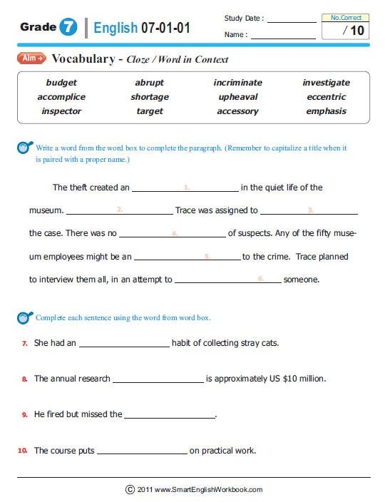 8th Grade English Worksheet Worksheets For All Free Worksheets Samples
