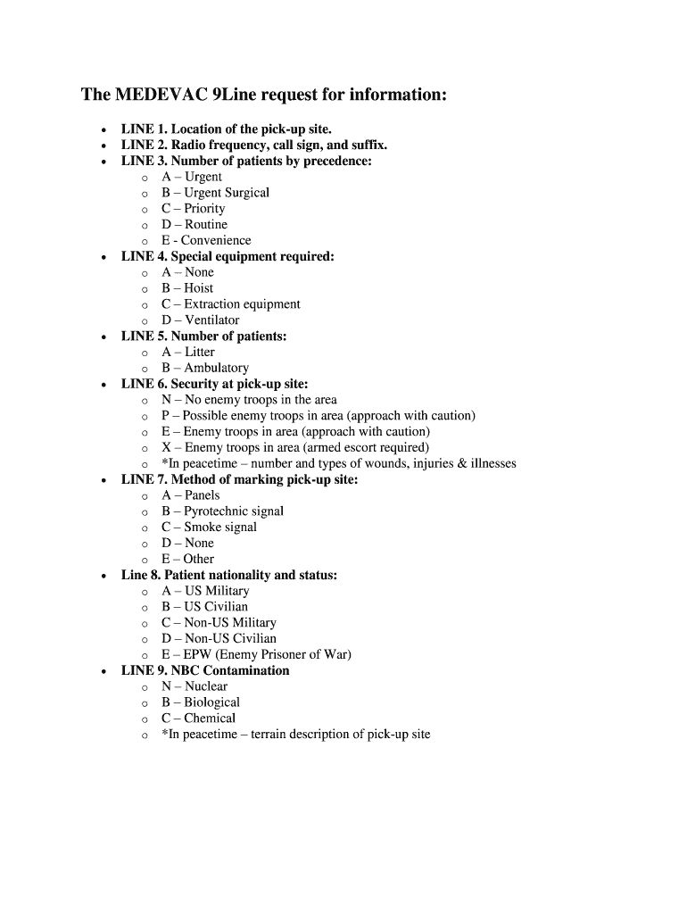 9 Line Medevac Card Printable