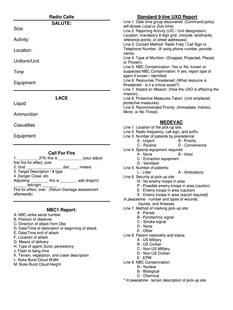 9 Line Medevac Card Printable