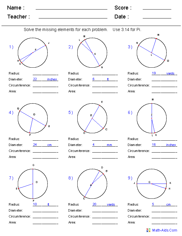9th Grade Geometry Worksheets