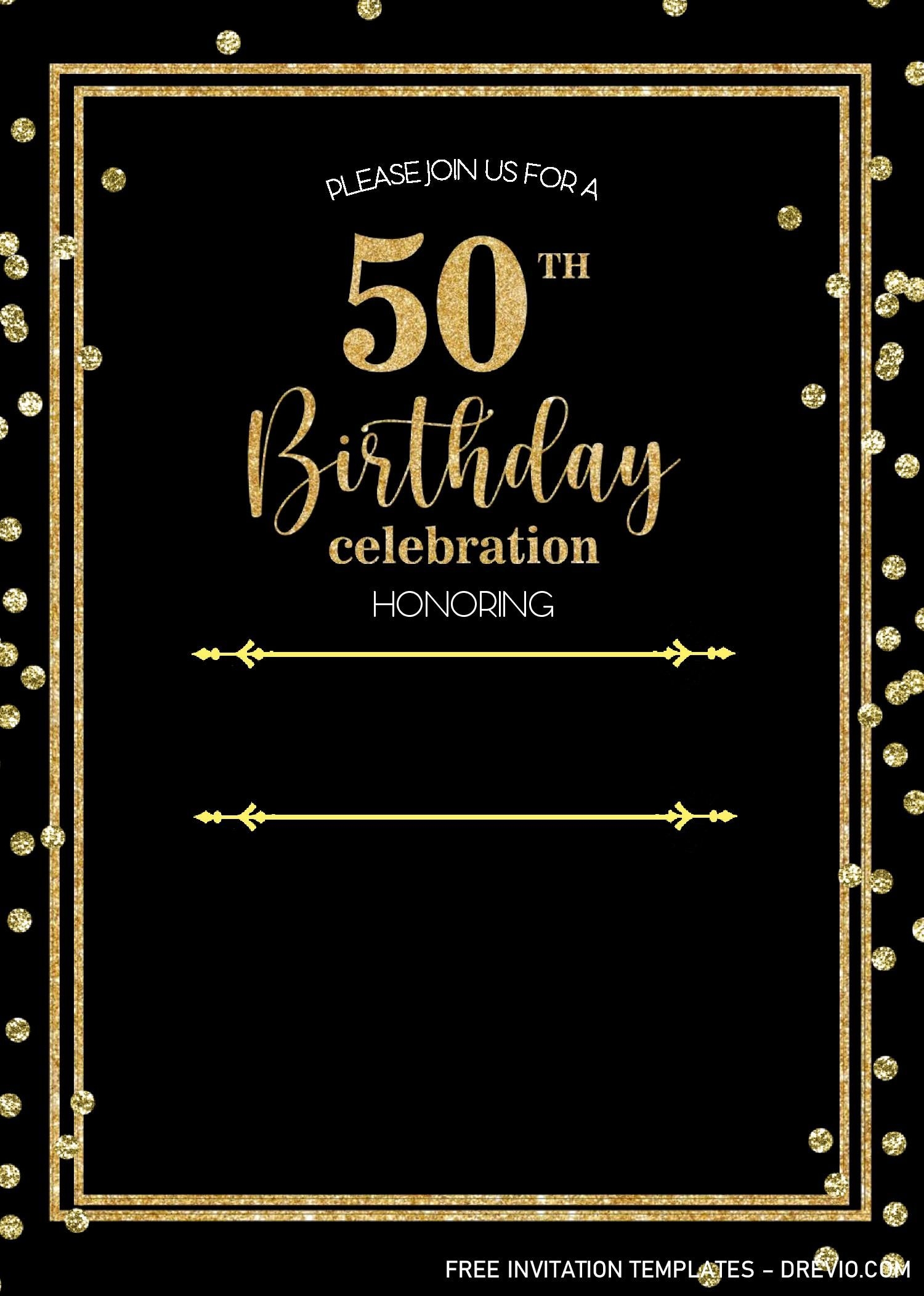 black and gold 50th birthday invitation templates