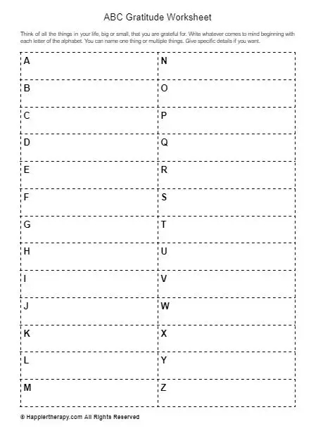 ABC Gratitude Worksheet HappierTHERAPY