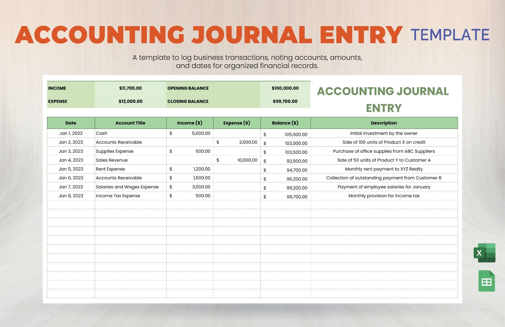 Accounting Journal Entry Template In Excel Google Sheets 
