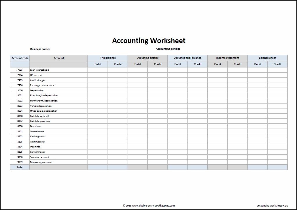Accounting Worksheets Template Free