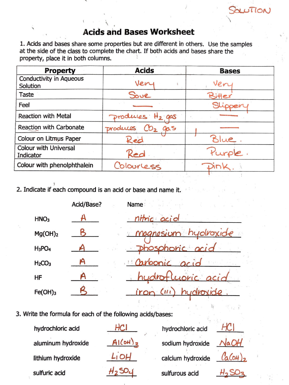 acid or base worksheet answers
