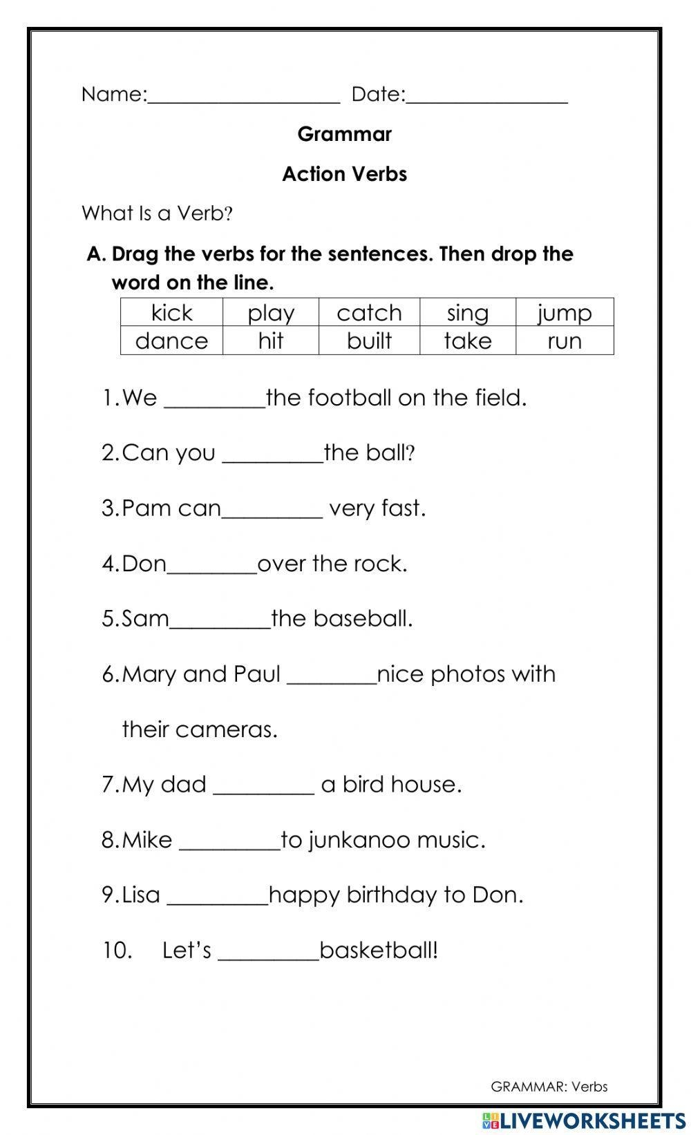 Action Verbs Worksheets 3rd Grade Your Home Teacher Worksheets Library