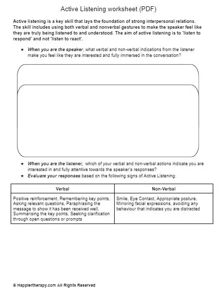 Active Listening Worksheet PDF HappierTHERAPY Worksheets Library