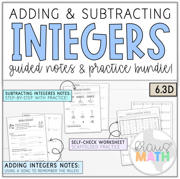 Add Subtract Integers Notes Worksheet Kraus Math Worksheets