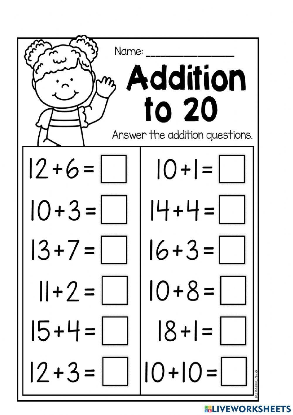 addition to 20 worksheets free