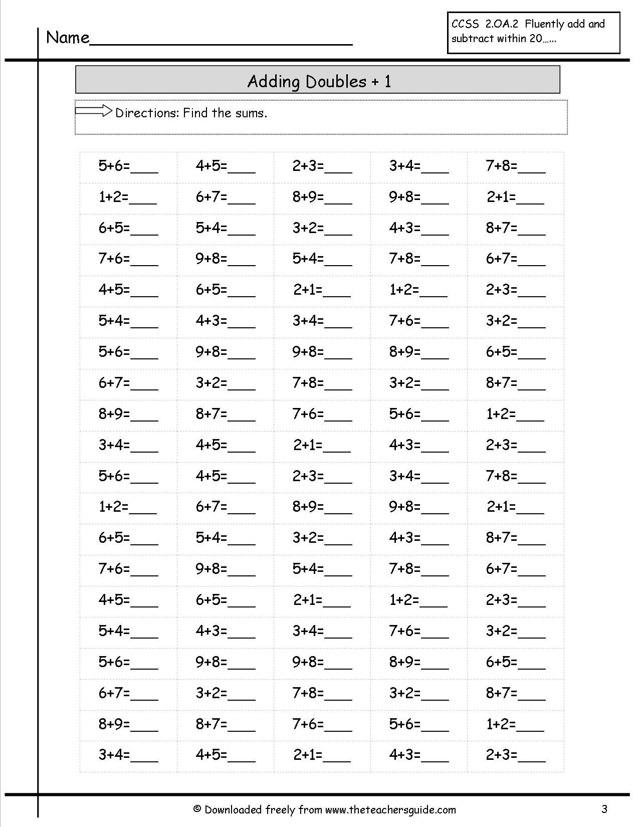 adding doubles worksheets