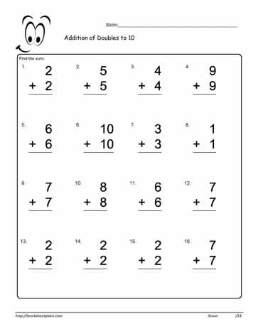 Adding Doubles Worksheet Worksheets