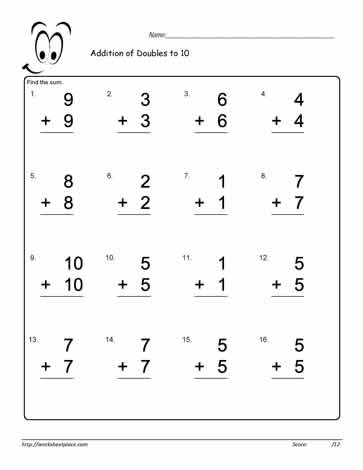 Adding Doubles Worksheet Worksheets