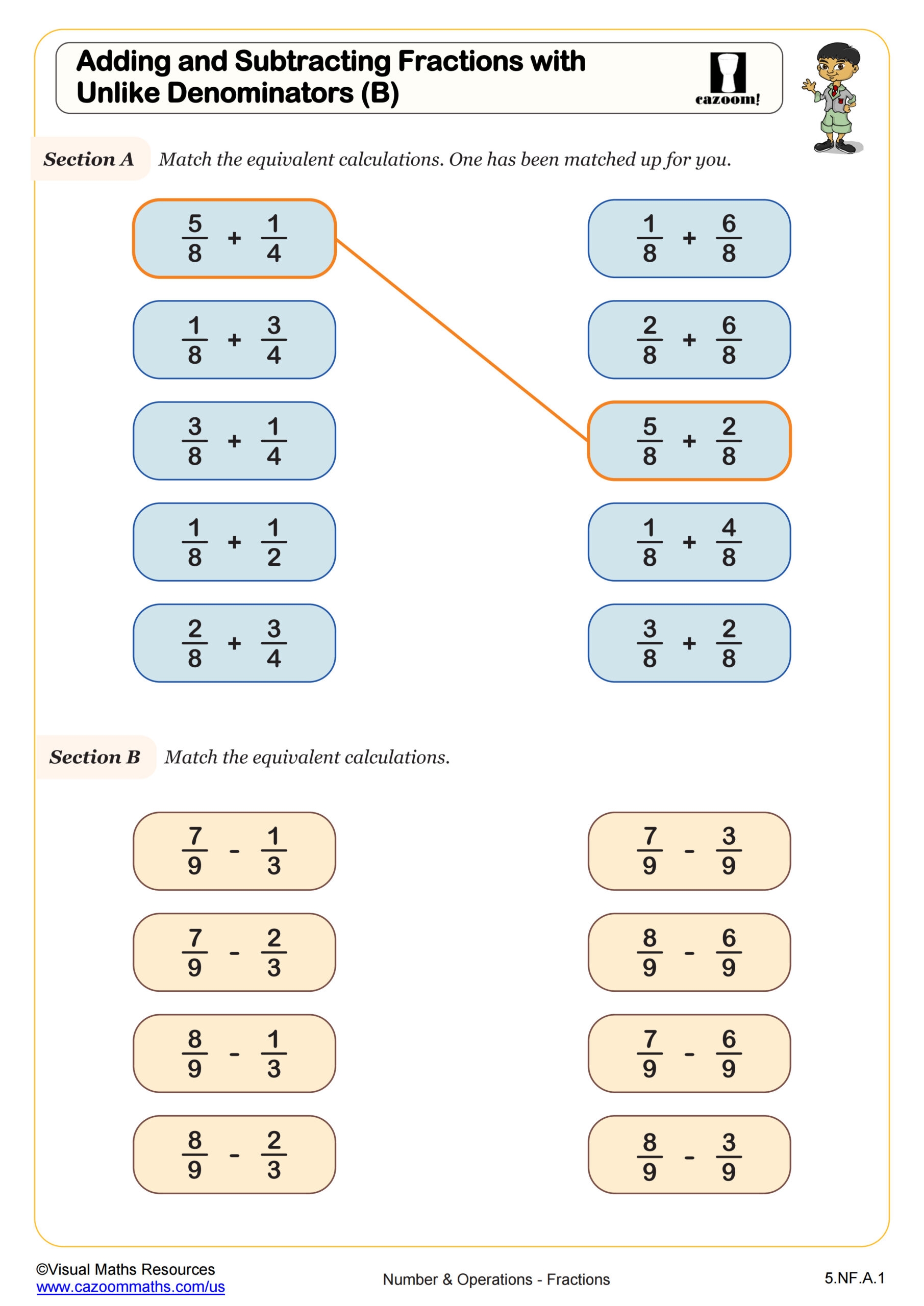 Adding Fractions With Unlike Denominators Free Worksheets