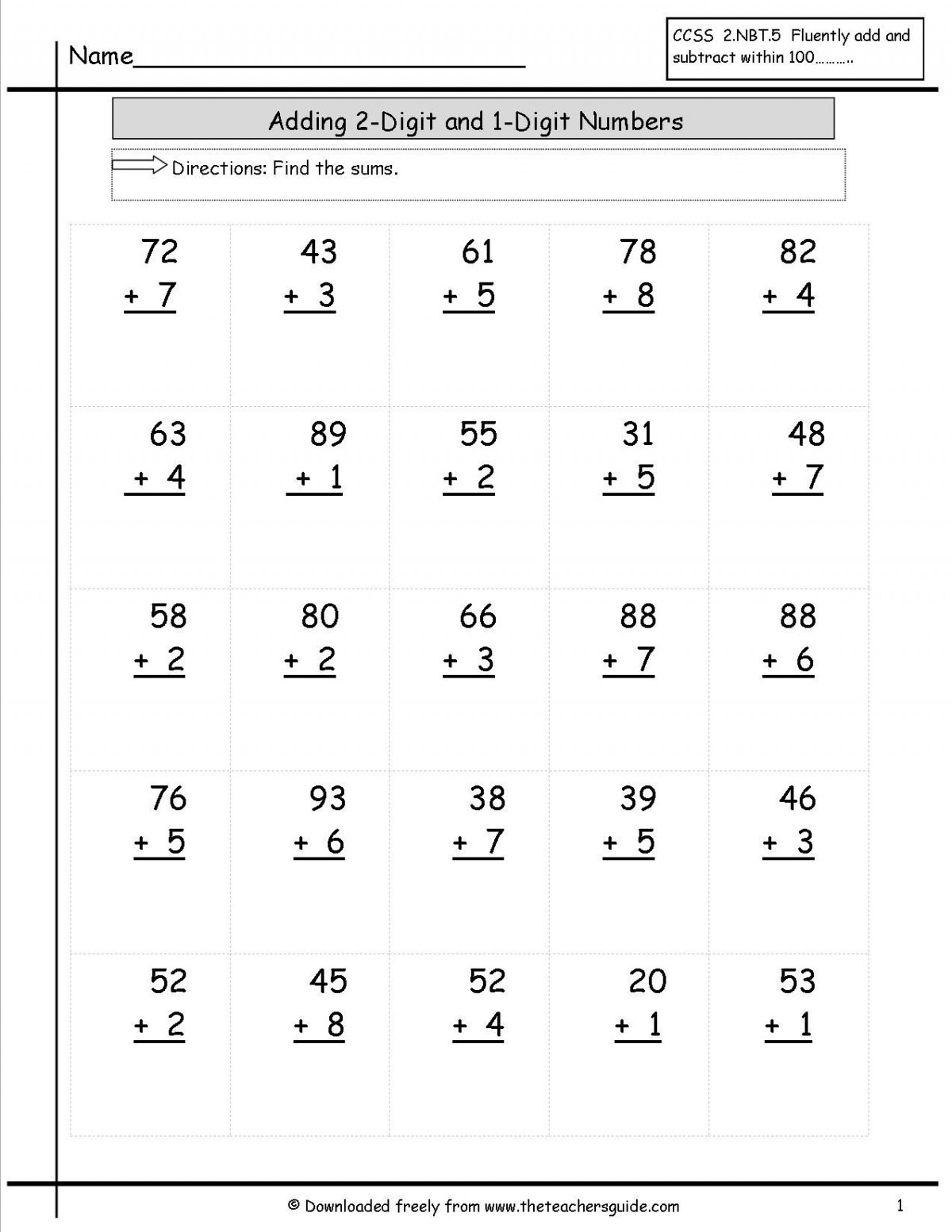 Adding Single Digits Worksheets Printable Computer Tools