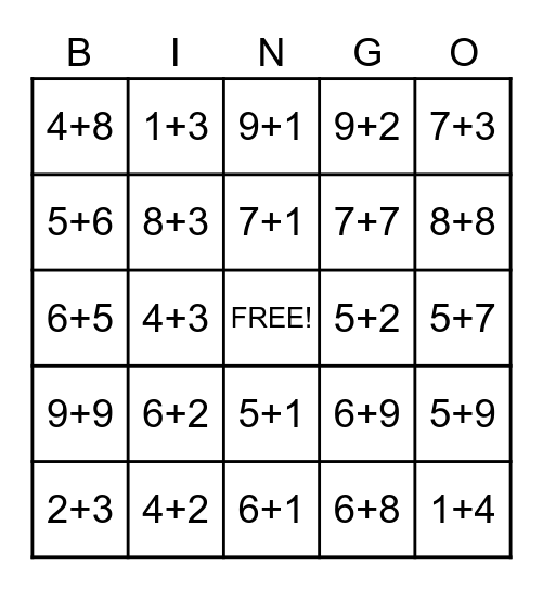 ADDITION 1 20 BINGO Worksheets Library