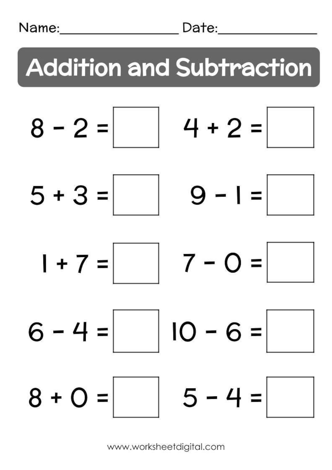 kindergarten addition and subtraction worksheets