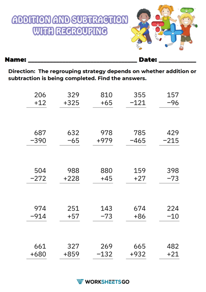 Addition And Subtraction With Regrouping Worksheets WorksheetsGO