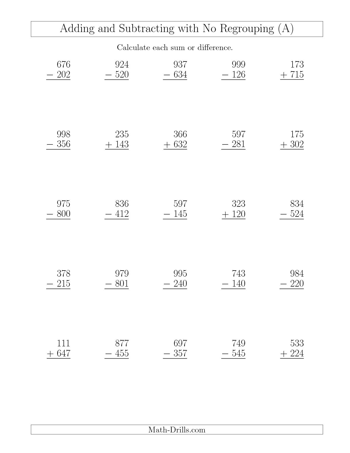 Addition And Subtraction With Regrouping Worksheets