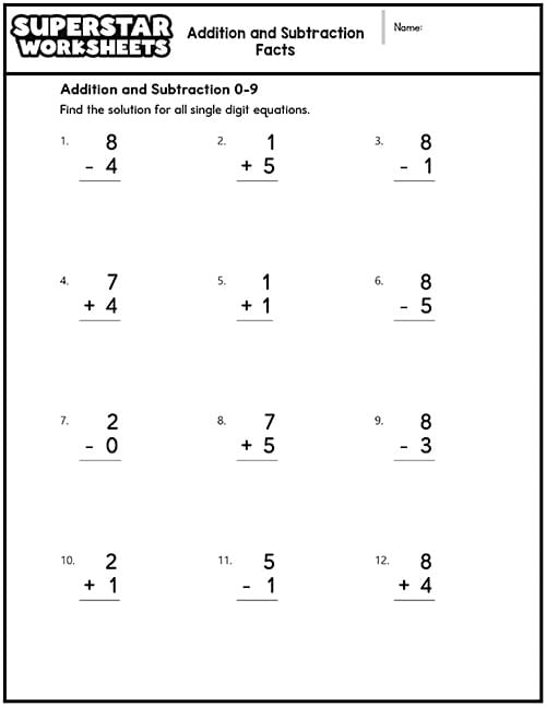 Addition And Subtraction Worksheets Superstar Worksheets Worksheets 
