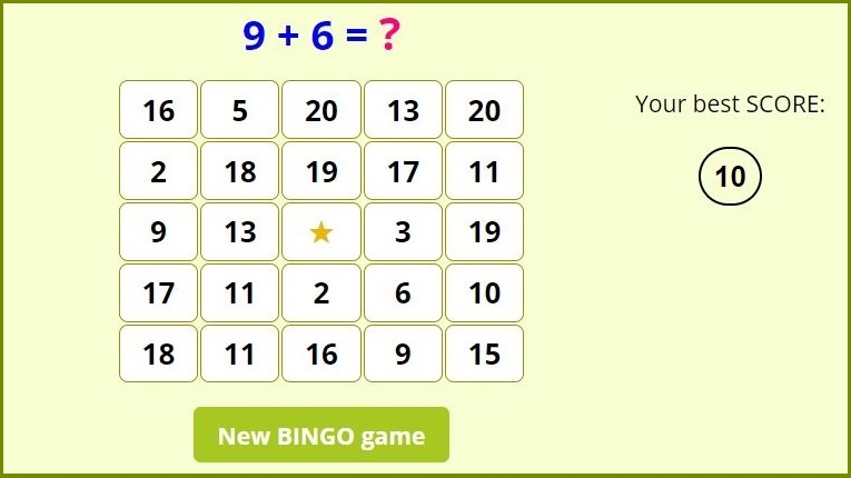 printable addition bingo cards