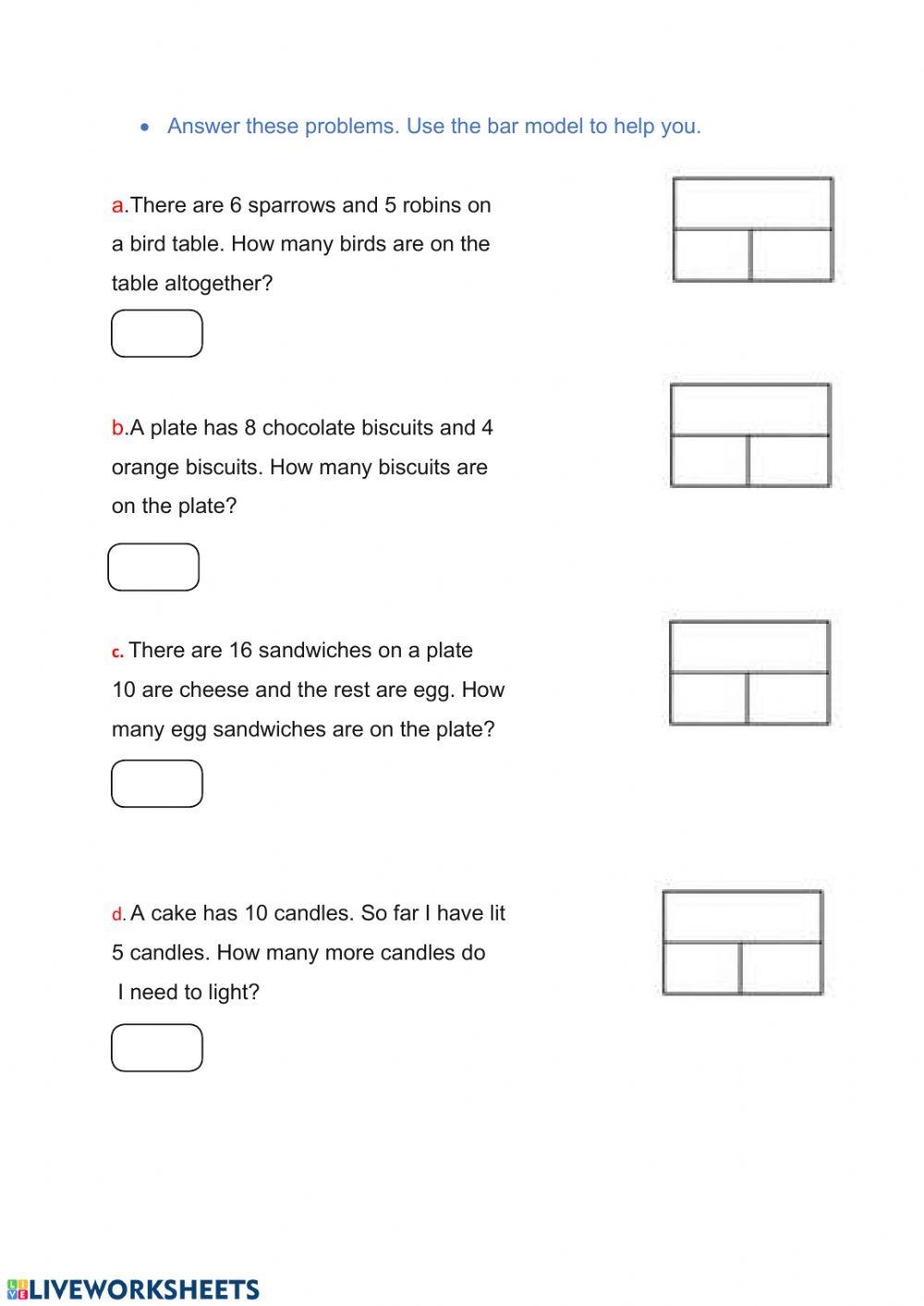 Addition subtraction Through Bar Model Interactive Worksheet 