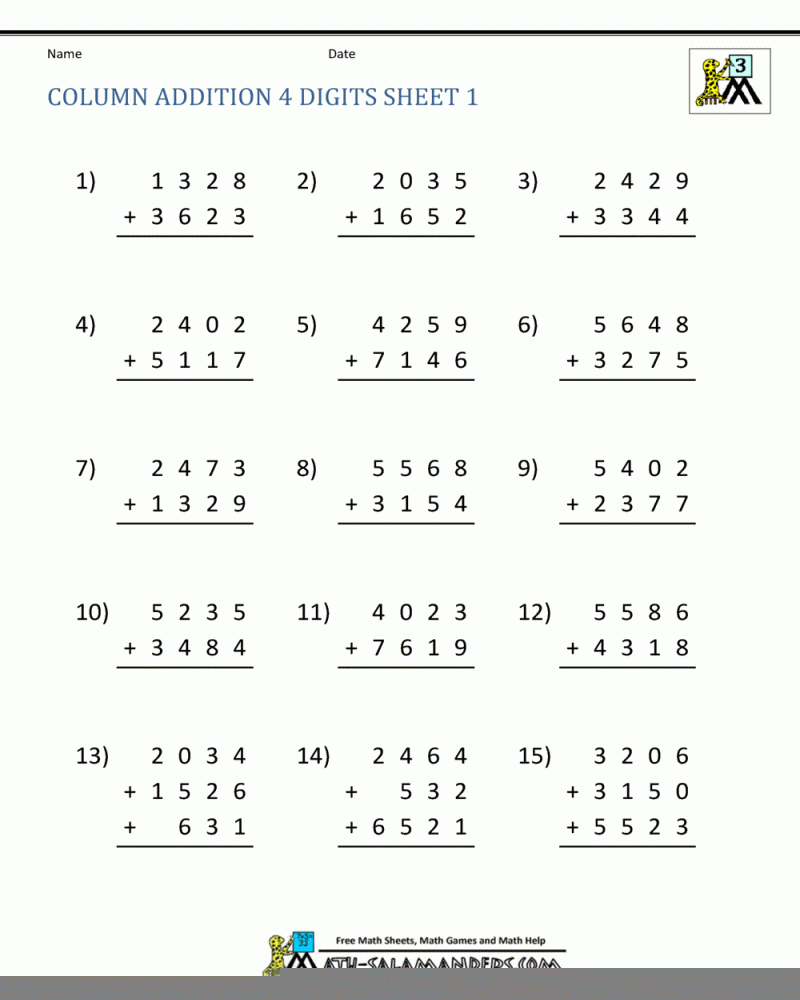 Addition Worksheet Grade 4 Math Worksheets Printable