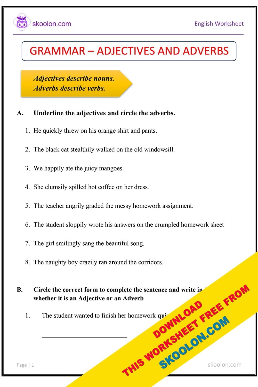 adjectives and adverbs worksheets