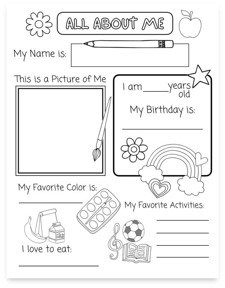 free printable all about me worksheet for preschool