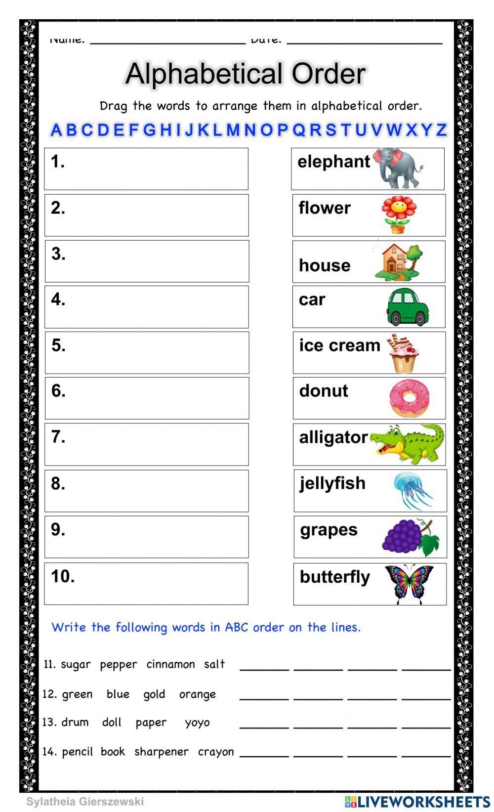 alphabetical order worksheet