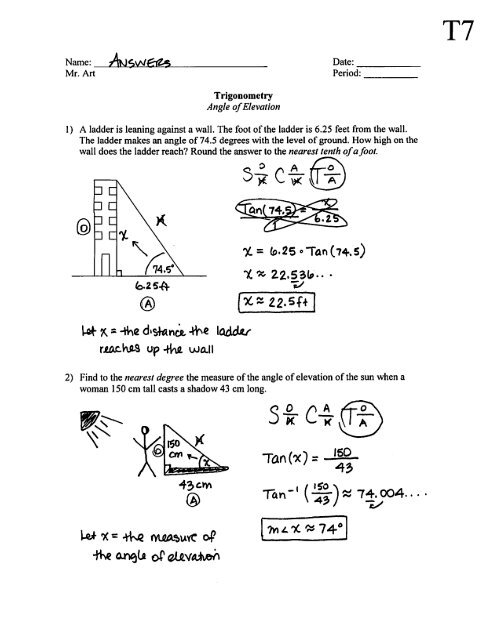 Angle Of Depression And Elevation Worksheet With Answers 