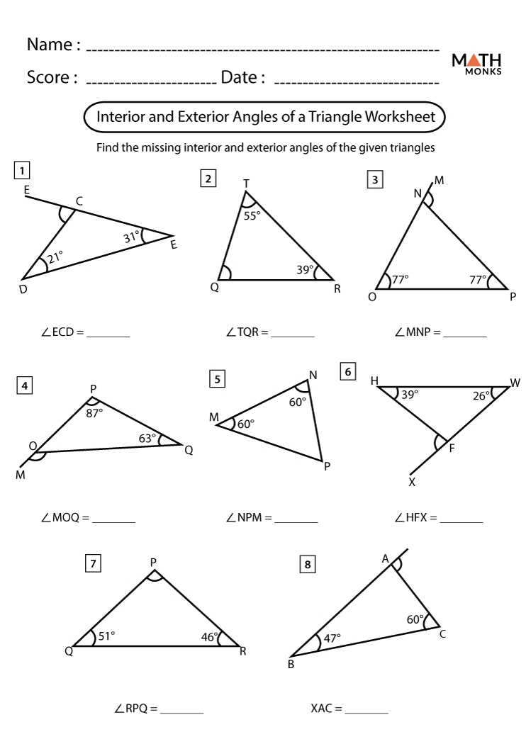 Angles In A Triangle Worksheets Math Monks Worksheets Library