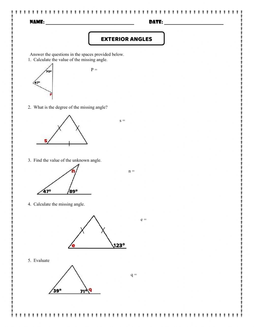 Angles Inside A Triangle Worksheet Printable Calendars AT A GLANCE