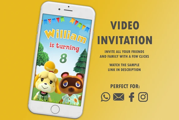 Animal Crossing New Horizons Birthday Invitation Video Animated Blank 