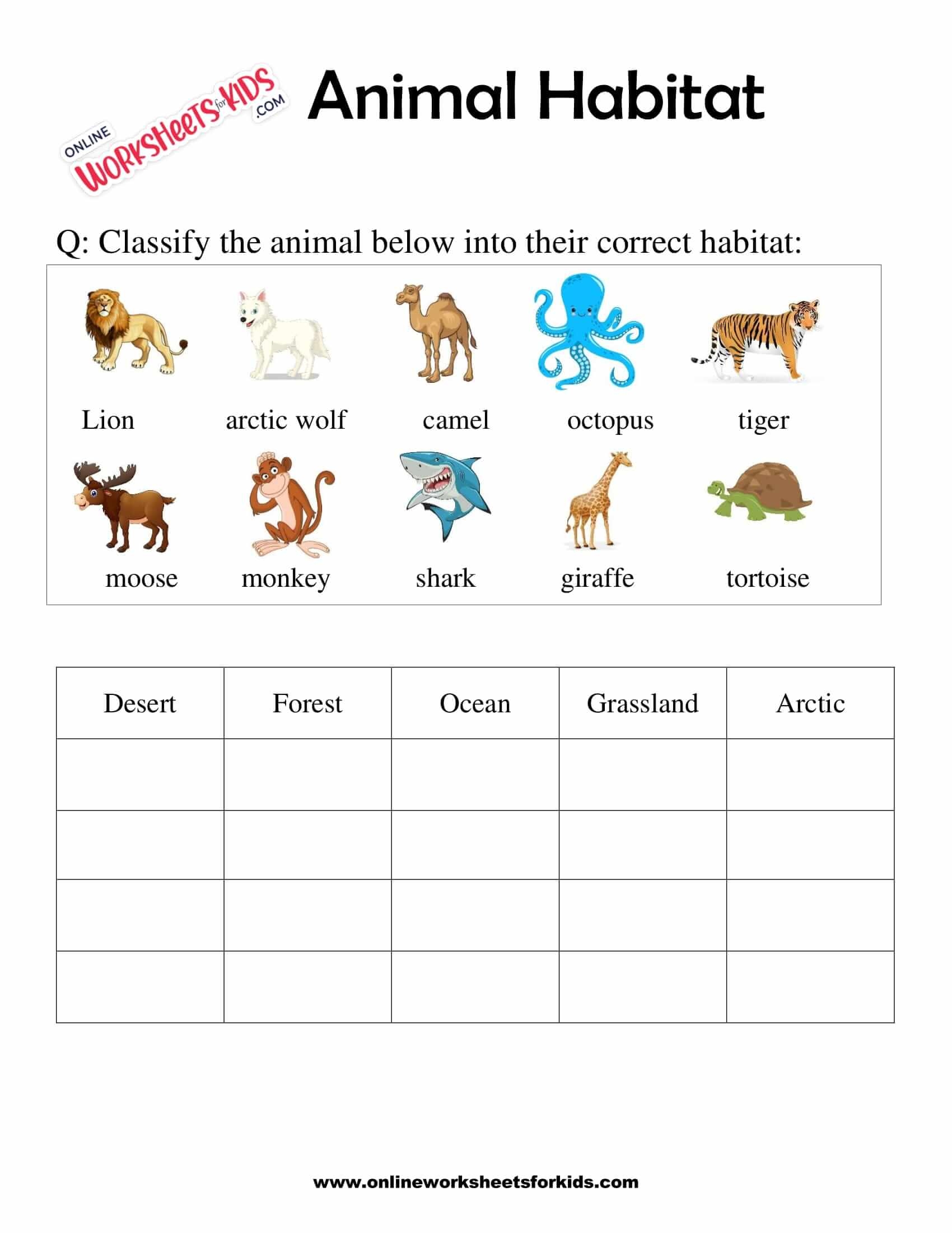 animal habitats worksheets
