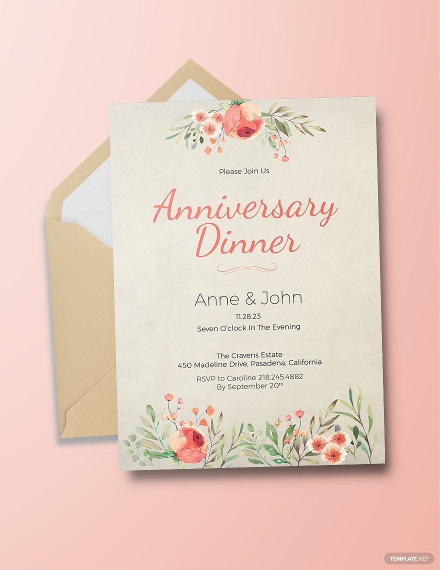 Anniversary Dinner Invitation Template In Pages Word PSD Illustrator