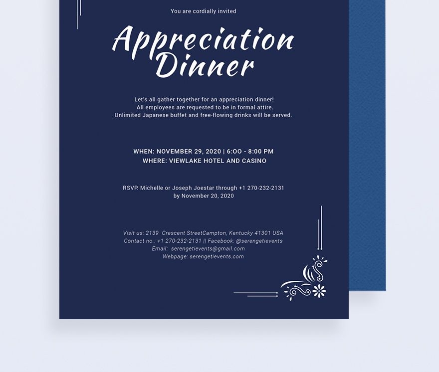 Appreciation Dinner Invitation Template In Illustrator Pages PSD 
