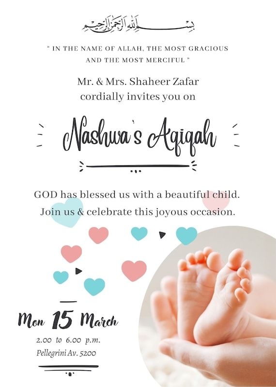 Aqiqah Invitation Aqiqah Evite Aqeeqah Invitation Editable Template