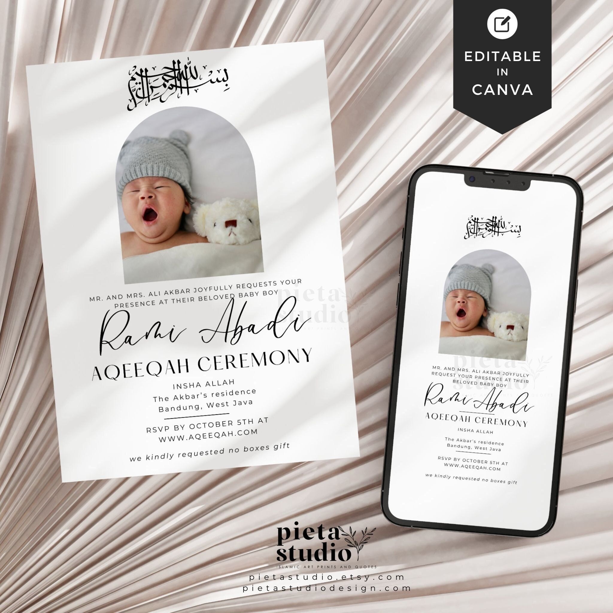 Aqiqah Invitation Digital Template Canva Editable Aqeeqah Invitation