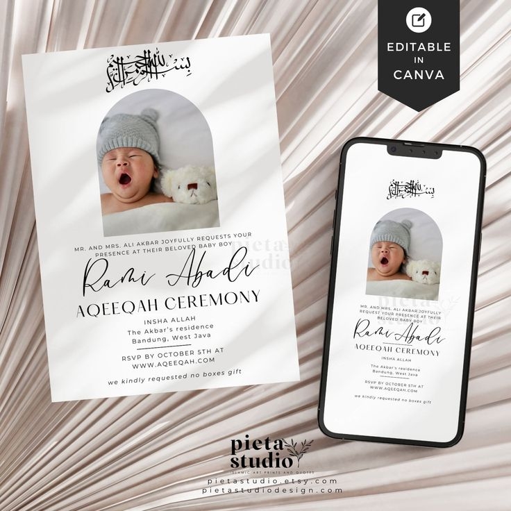 Aqiqah Invitation Digital Template Canva Editable Aqeeqah Invitation